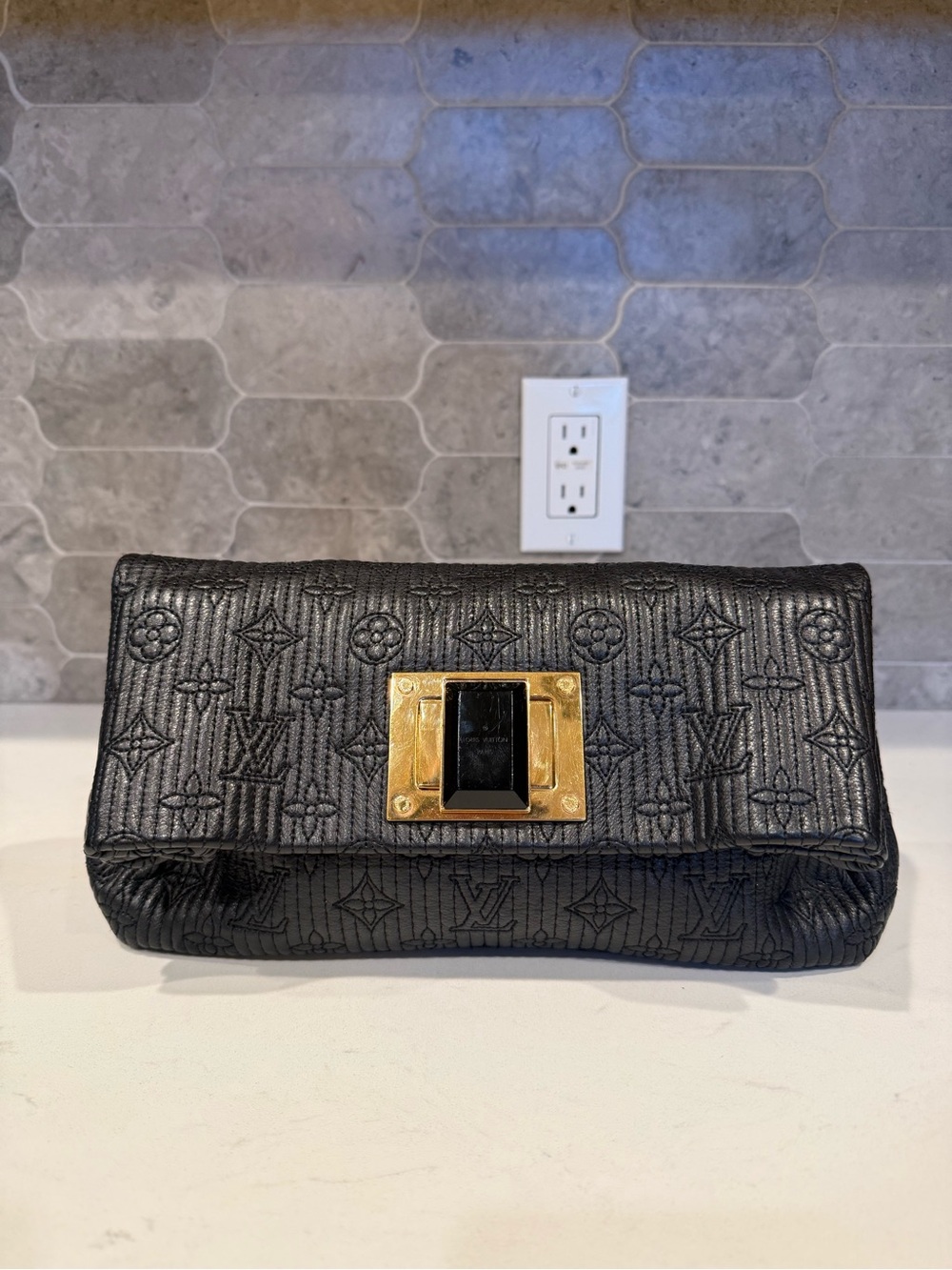Louis Vuitton Calfskin Quilted Monogram Altair Clutch Black